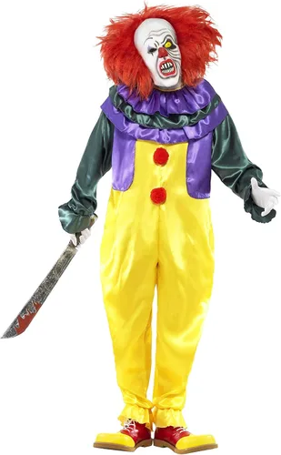 Smiffys 24376 - Disfraz clásico de payaso de terror mono y máscara diseño de circo siniestro Halloween talla L 24376