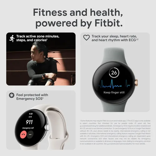 Vista 8 de Google Pixel - Reloj inteligente Android con seguimiento de actividad Fitbit - Reloj de seguimiento de frecuencia cardíaca - Caja de acero