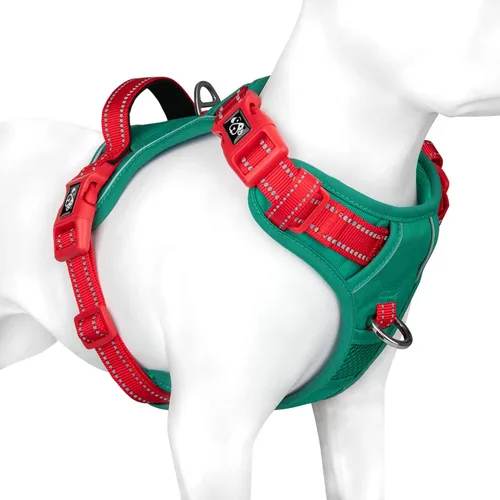 Vista 15 de PHOEPET Arnés para perro sin tirones, chaleco reflectante ajustable de colores únicos, con mango de entrenamiento suave, clips de metal para perros