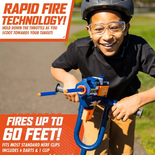 Vista 3 de Flybar NERF Kids Electric Scooter - Kick Scooter,NERF Blaster, Fires Up to 60 Feet, Adjustable Height, Anti-Slip Deck, Rear Brake, E Scooter for