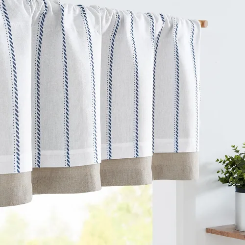 Vista 13 de jinchan Cenefa de Lino a Rayas para Ventanas de 16 Pulgadas Cortinas Opacas para Ventana Pequeña Estilo Granja Cenefa de Doble Capa para Sala