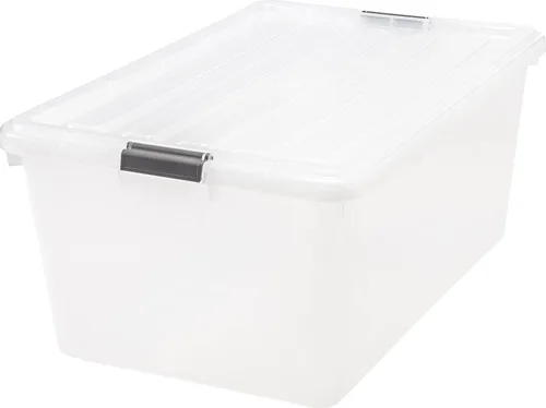 Vista 7 de IRIS USA 68 Quart / 17 Gal. Contenedores de almacenamiento de plástico apilables con tapas y hebillas de cierre, paquete de 5 - Perla, contenedores