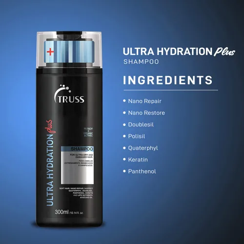 Vista 4 de Truss Ultra Hydration Plus - Juego de champú y acondicionador con tratamiento capilar reparador de golpes para cabello dañado