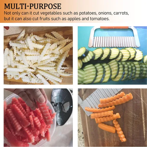 Vista 7 de Picador de arrugas, herramienta de corte de jabón de patatas onduladas, mango de madera inoxidable, juego de 2