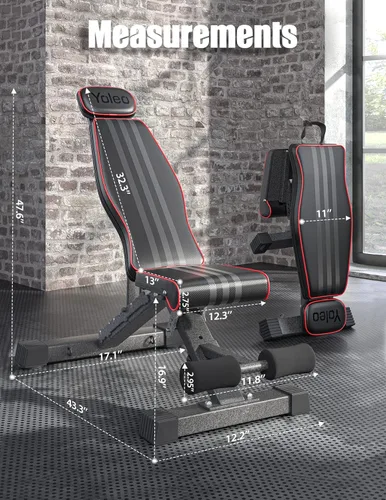 Vista 5 de Yoleo Banco de pesas ajustable, banco de entrenamiento de 660 libras con soporte extendido de cabeza y columna vertebral, banco de gimnasio plegable