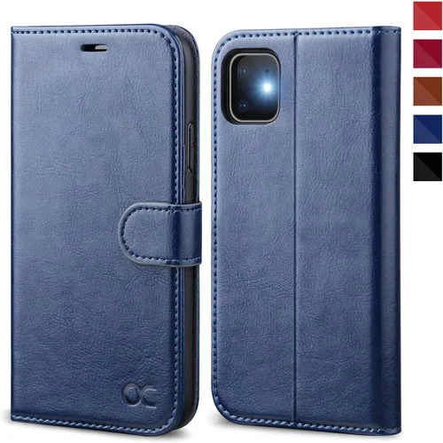 Vista 12 de OCASE Funda tipo cartera compatible con iPhone 11 con tarjetero y soporte para tarjetas, funda de piel sintética con función atril y cierre