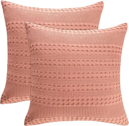 Vista 35 de PHF Fundas de almohada con tejido de gofre de 24" x 24", paquete de 2, funda de almohada cuadrada 100% algodón para decoración de ropa de cama, sin