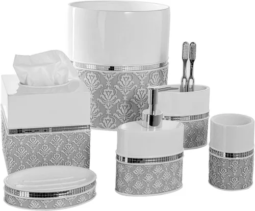 Vista 14 de Creative Scents Funda cuadrada para caja de pañuelos de damasco espejo - Soporte decorativo para papel de baño, contenedor moderno de servilletas