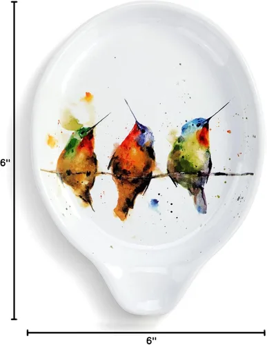 Vista 2 de DEMDACO Colibrí de acuarela en un alambre 6 x 4,5 cucharas de cerámica