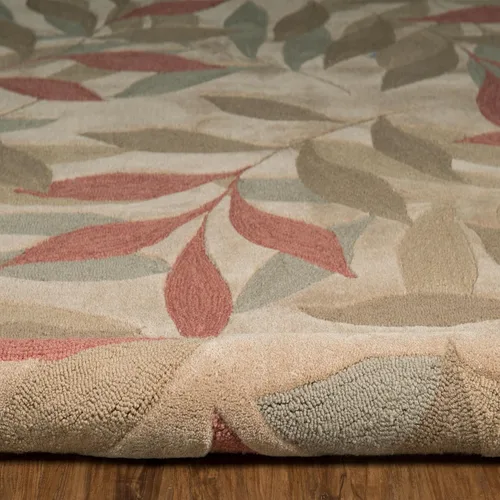 Vista 5 de Linon Trio Leaves - Alfombra de poliéster de 8 x 10 pies, color beige y multicolor