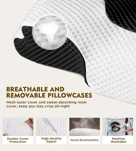 Vista 6 de Osteo Almohada cervical para aliviar el dolor de cuello, diseño hueco, almohadas de espuma viscoelástica sin olor con funda de enfriamiento