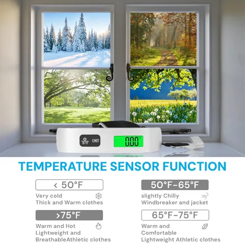 Vista 5 de Báscula digital de equipaje, báscula de equipaje portátil de 110 libras para viajes con pantalla LCD retroiluminada, conmutación de 4