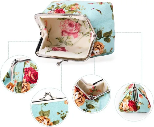 Vista 2 de Oyachic Monedero estampado vintage con hebilla y cierre de broche floral para mujeres y niñas