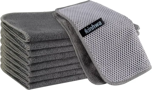 Vista 39 de KinHwa Paños de Cocina para Platos de Microfibra Absorbente de Secado Rápido con Lado de Fregado Poly Scour Ideal para Limpieza de Cocina