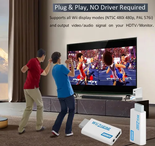 Vista 5 de Convertidor Wii a HDMI, Wii2 a HDMI para salida de audio de video HD con conector de audio de 0.138 in, compatible con todos los modos