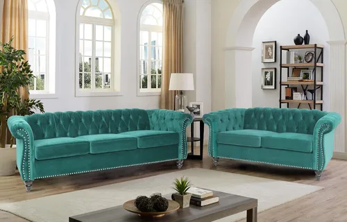 Vista 43 de RARZOE Moderno juego de sofá de 2 piezas, naranja, espuma, sofá biplaza y sofá Chesterfield