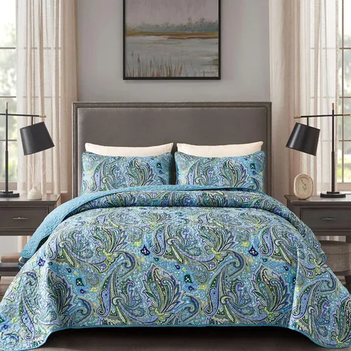 Vista 20 de DJY Juego de edredón de paisley azul marino King, juego de colcha y cubrecama boho de 3 piezas, ropa de cama de microfibra suave y ligera
