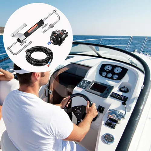 Vista 8 de VEVOR Hydraulic Outboard Steering Kit, 90/150/300HP Helm Pump Marine Boat Hydraulic Steering System, 13.5 inch Steering Wheel with 10–26 ft