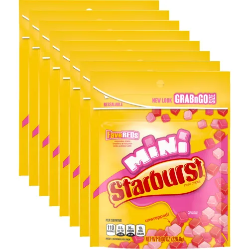 STARBURST FaveREDS Minis - Caramelos masticables de frutas, 8 onzas (paquete de 8) - Delicioso Starburst, mini caramelo a granel, caja a granel