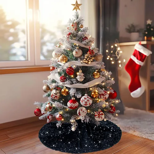 Falda de árbol de Navidad negra pequeña de 21 pulgadas, falda de árbol de Navidad de terciopelo para árboles, faldas de árbol de Halloween para