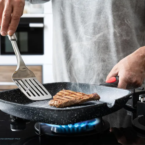 Vista 30 de Moss & Stone Sartén antiadherente de 12 pulgadas para cocinar en interiores, sartén de aluminio fundido para estufa e inducción, apta