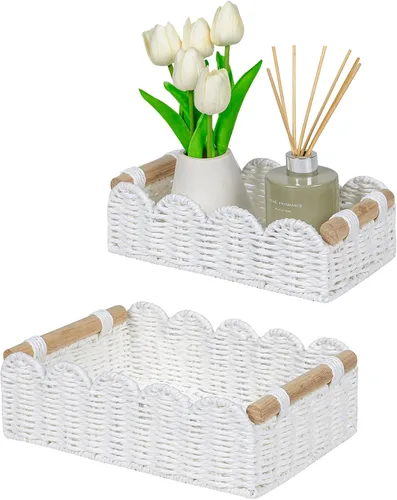 Vista 8 de CubesLand Canastas decorativas de cuerda de papel con borde festoneado para el hogar, sala de estar, dormitorio, cesta de inodoro para estante