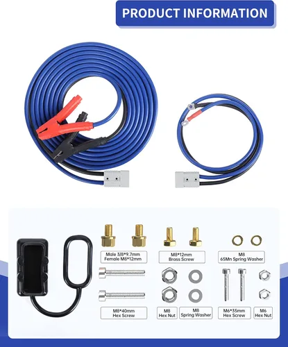 Vista 7 de SAFEMATE Cables de puente resistentes de calibre 0 para camiones diésel, cables de refuerzo extra largos de 30 pies 1000 A con enchufe de conexión