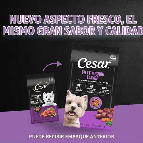 Vista 3 de Cesar Alimento seco para perros de raza pequeña para perros pequeños, sabor a pollo asado y guarnición de verduras de primavera, bolsa de 12 libras