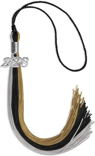 Vista 136 de Endea Graduation Borla de triple color con gota de fecha plateada (negro/dorado/granate, 2020)