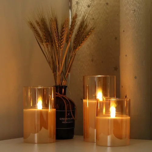 Vista 5 de GenSwin - Velas LED sin flama, en recipiente de vidrio, con control remoto de 10 teclas (funciona con pilas)