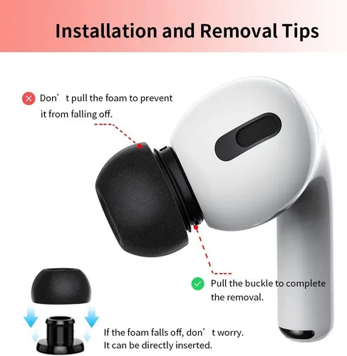 Vista 6 de Lanwow - Almohadillas de espuma viscoelástica para AirPods Pro. Almohadillas de silicona sin dolor. Antideslizante. Se adaptan al estuche de carga