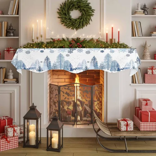 Vista 6 de ALAGEO Bufanda de Chimenea Navideña Copos de Nieve Azules Cubierta de Bufanda de Repisa de Chimenea Cubierta Corredor de Repisa de Árbol de Navidad