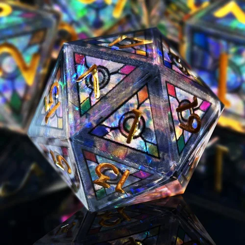 Juego de Dados de Resina de Doble Capa 7 piezas/ Efecto de Vidrio Manchado y Números Dorados/Dados Poliédricos de Borde Afilado/Aplicable a