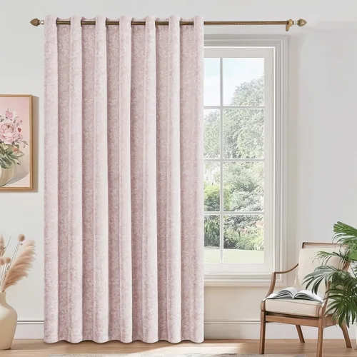 Vista 28 de Beauoop - Cortinas opacas beige con diseño floral jacquard, 2 paneles, para dormitorio/sala, de felpilla, gris pardo, aislantes y a prueba de ruido
