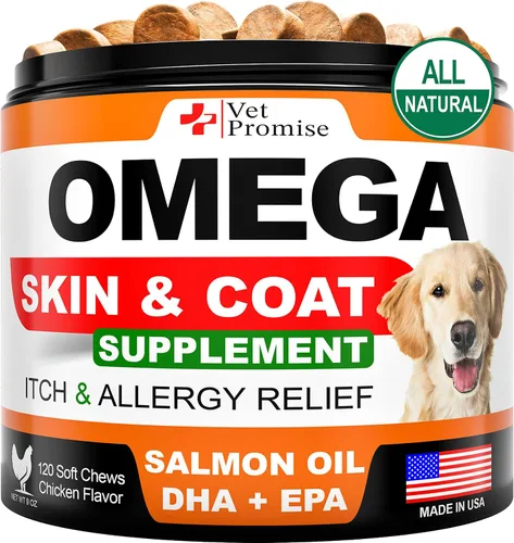 Omega 3 para perros - Suplemento para la piel y el pelaje - Gomitas de aceite de pescado para perros - Alivio de alergias y picazón - Suplemento