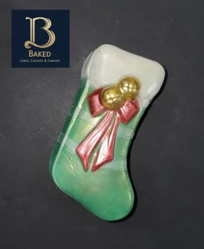 Vista 2 de Calcetín de Navidad con campanas para verter molde de caramelo de chocolate