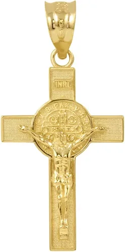 Saint Collection Colgante de cruz de crucifijo de San Benito de oro amarillo macizo de 10 quilates 160 pulgadas Oro amarillo