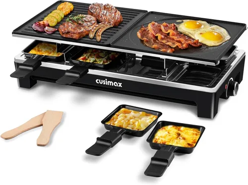 Vista 10 de Parrilla de Mesa Raclette, CUSIMAX Parrilla Eléctrica, Parrilla de Interior Parrilla Coreana BBQ con Placa Antiadherente Reversible 2 en 1, Máquina