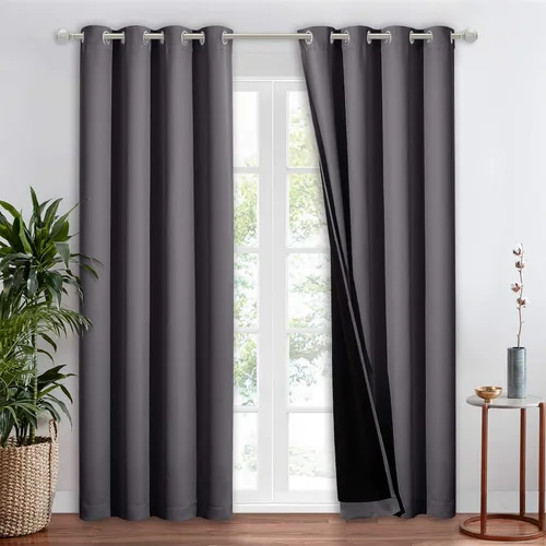 Vista 168 de NICETOWN Cortinas 100 % opacas con aislamiento térmico, panel de cortina deslizante de rendimiento que reduce el ruido con forro negro, bloqueo