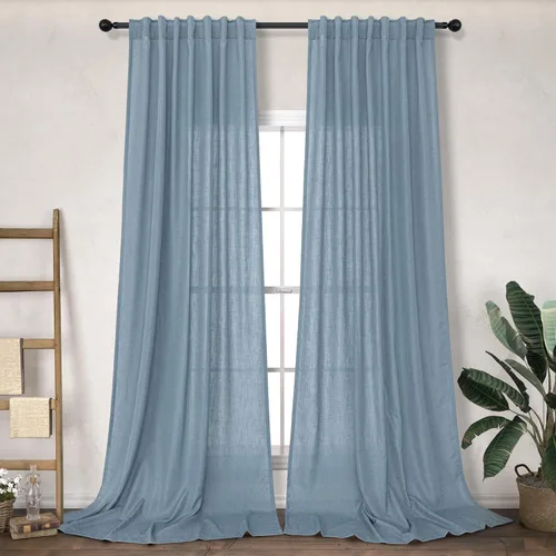 Vista 33 de Cortinas de lino crema de 102 pulgadas de largo para sala de estar, dormitorio, 2 paneles con bolsillo con pestaña trasera, filtro de luz, cortina