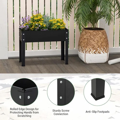 Vista 3 de Giantex Cama de jardín elevada, maceta de metal con patas, orificio de drenaje, caja de jardín elevada para interiores y exteriores, para verduras