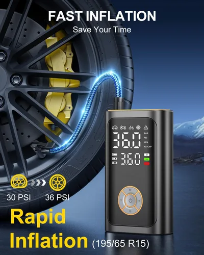 Vista 2 de Tire Inflator Portable Air Compressor - 150 PSI Portable Air Pump for Car Tires, Cordless Electric Bike Tire Pump with Digital Pressure Gauge, LED