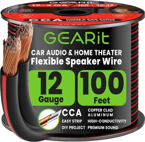 Vista 17 de GEARit Cable de altavoz de calibre 12, cable de altavoz de 20 pies para audio de automóvil, cine en casa, CCA (negro)