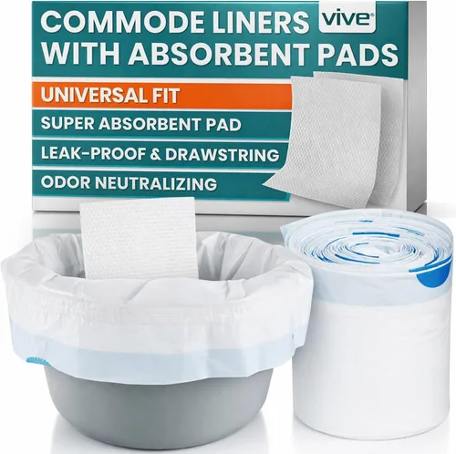 Vive Bolsas de repuesto para silla de noche de inodoro portátil con almohadillas absorbentes, desechables, para brazo estándar bariátrico, cubos