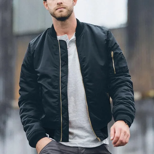 Vista 2 de TACVASEN - Chaquetas de hombre. Chaqueta bomber de otoño e invierno, acolchada, con cremallera completa, cálida, de estilo casual Negro