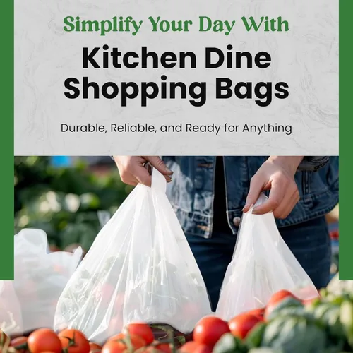 Vista 6 de Bolsa de plástico con asas Bolsas de compras para camisetas para pequeñas empresas Bolsa de plástico reciclable para comestibles Bolsas
