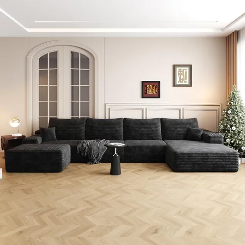 Vista 26 de AUGOP Sofá modular moderno de 96 pulgadas para sala de estar, sofá modular con sofás en forma de L, sofá tapizado sin hueso, sofá seccional con Negro