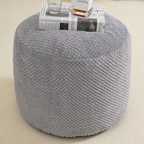 Puf otomano redondo de relleno para reposapiés, pufs de piel sintética con relleno de trozos de espuma, puf otomano de almacenamiento, puf con Gris
