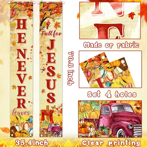 Vista 6 de Cartel decorativo para porche con texto en inglés "Fall for Jesus He Never Lee" con texto en inglés "Fall for Jesus He Never Leave" para interiores