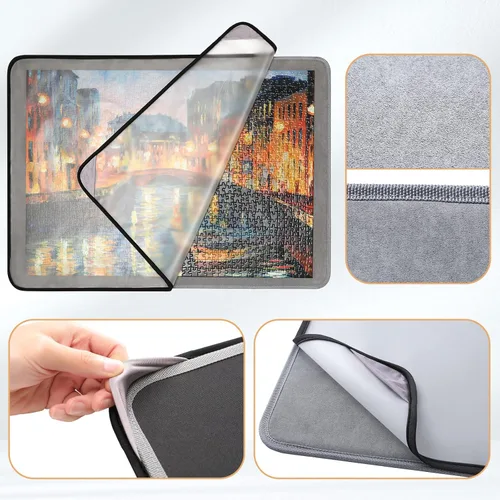 Vista 2 de Tablero de rompecabezas, alfombrilla portátil para rompecabezas con cubierta a prueba de polvo para almacenamiento de rompecabezas, 30.8 x 22